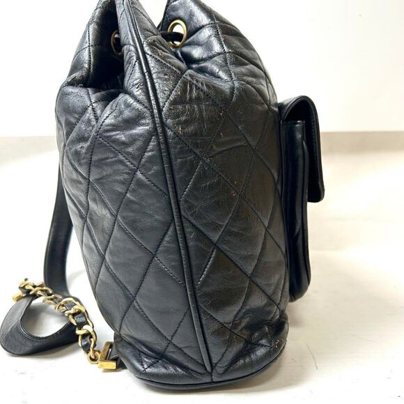 RARE Authentic CHANEL Vintage CC Lambskin Leather Backpack Shoulder Bag Black - Picture 6 of 16